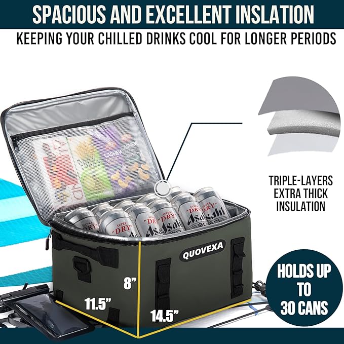 Paddle Board Cooler Bag, Sup Cooler, Coolers Deck Bag with 4 Pockets, Kayak Cooler Fits 30 Cans, Deck Coolers Bag for Paddleboard, Paddle Board Accessories with Phone Pouch