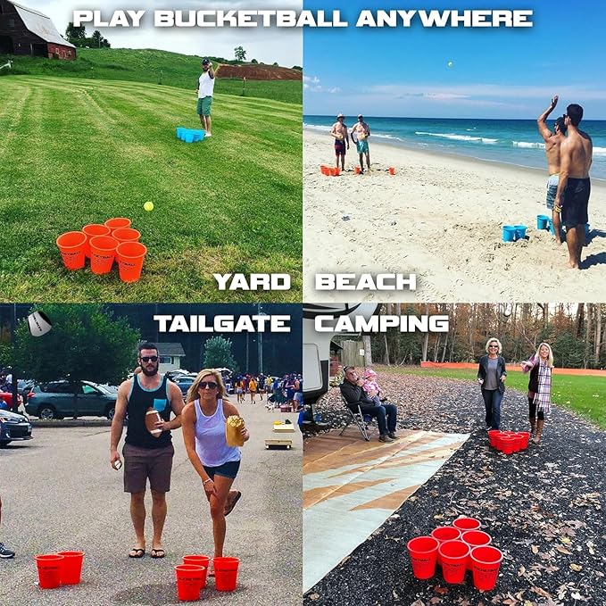 BucketBall | Team Color Edition | Combo Pack (Black/Orange): Original Yard Pong Game: Best Camping, Beach, Lawn, Outdoor, Family, Adult, Tailgate, Jumbo, Giant Game