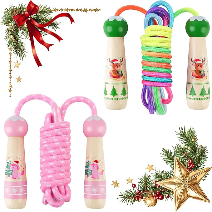 Jump Rope for Kids, Lorvain Adjustable Skipping Rope, Kids Jump Ropes with Wooden Handle for Girls Boys, Weighted Jumping Ropes for Fitness Workout Exercise Outdoor Fun Activity