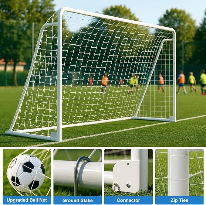 MOPHOTO 6x4/8x6/10x6.5/12x6/16x7ft Soccer Goals for Backyard, Foldable Steel Soccer Goal with 6 Cones, Weatherproof Soccer Goal for Teens/Adults Practice Training