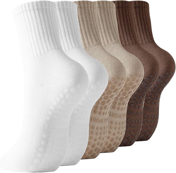 BONANGEL Pilates Socks with Grips for Women, 3 Pairs Womens Grippy Yoga Ballet Barre Hospital Gym Athletic Socks
