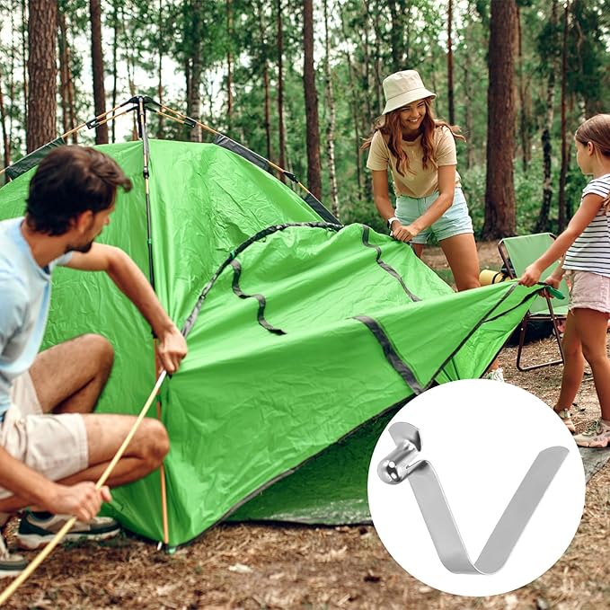 HARFINGTON Single Button Kayak Paddle Snap Spring Clip Spring Steel V-Shaped Hollow Lift Telescopic Locking Tube Pole Clips for Tent Umbrella Camping