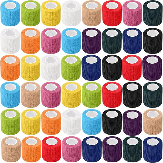 Treela 48 Pack Self Adhesive Wrap Bandage Bulk, 2 Inches X 5 Yards Self Adherent Cohesive Bandage Elastic Athletic Tape Breathable Wound Tape for Stretch Athletic Sports Wrist Ankle(12 Colors)