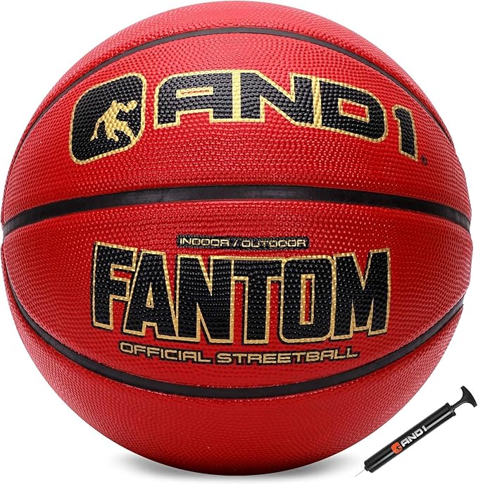 AND1 Fantom Rubber Basketball: Official Regulation Size 7 (29.5 inches) Rubber Basketball - Deep Channel Construction Streetball, Made for Indoor Outdoor Basketball Games