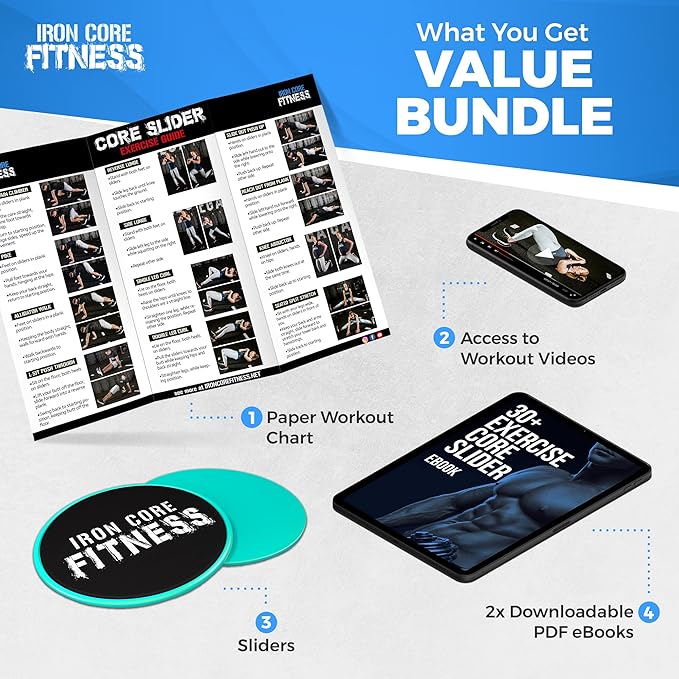 Core Sliders for Working Out, Dual Sided Exercise Gliding Discs for Use on All Surfaces, Ultimate Core Trainer, Light and Portable, Gym & Home Total Body Workout Equipment