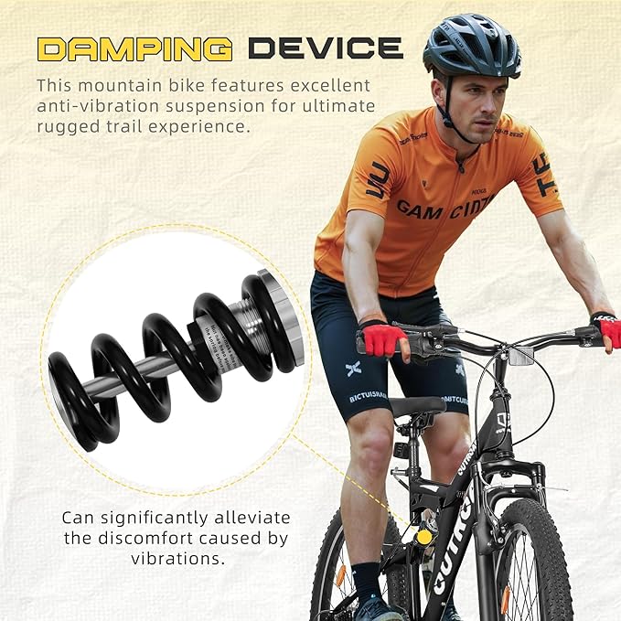 26 Inch Mountain Bike, 7-Speed High-Carbon Steel/Aviation Grade Frame with Dual Suspension, Adjustable Ergonomic Seat for Adults