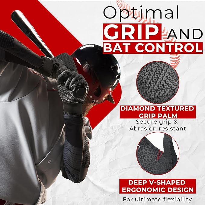 HANDLANDY Baseball Batting Gloves for Adult Youth, Grip Breathable Softball Batting Gloves Fit Men Kids Boys Girls