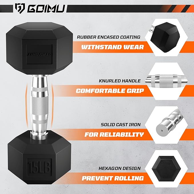 Dumbbell Sets with Rack, Rubber Hex Dumbbells, 450/550LBS, Hand Weights with Chrome Handle for Strength Training