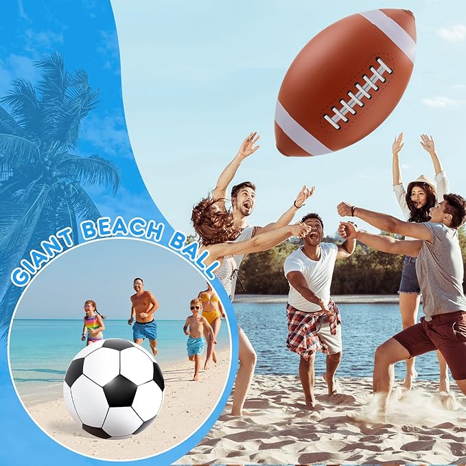 Lewtemi Giant Inflatable Sports Balls Large Inflatable Beach Ball Baseballs Soccer Rainbow Basketball Football for Sport Birthday Party Favor(4 Pcs,Soccer, Baseball, Basketball, Football,27 Inch)