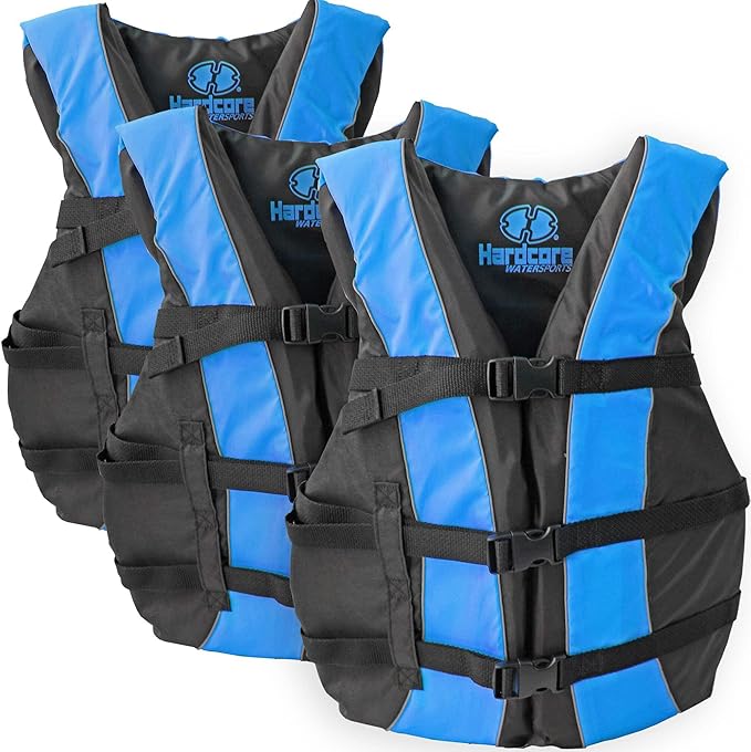 Hardcore Life Jacket 3 Pack Paddle Vest for Adults; Coast Guard Approved Type III PFD Life Vest Flotation Device; Jet ski, Wakeboard, Kayak; Ideal Extra Pontoon Boat Life Jacket