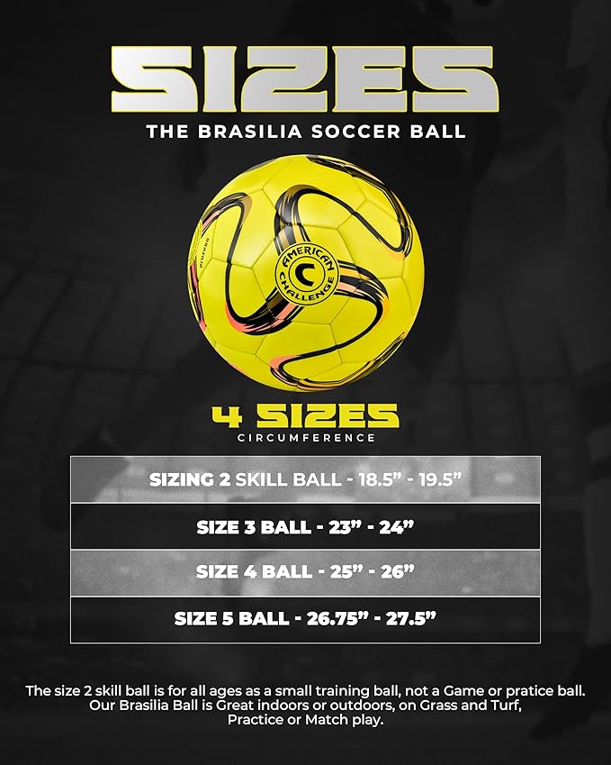 American Challenge Brasilia Soccer Ball – Soccer Ball Size 5, 4, 3 & 2 – for Youth & Adults – Ideal for Practice, Training & Grass Fields