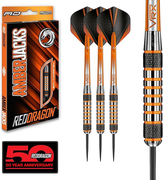 RED DRAGON Amberjack Series Darts Set with Flights and Shafts (Stems)