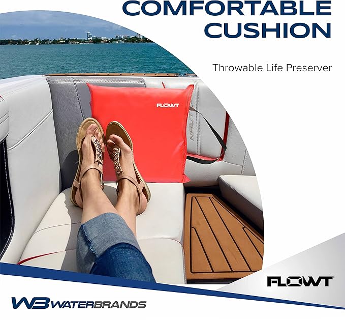 Flowt Boat Seat Cushion and Throw Cushion for Boat Safety – USCG Approved Type IV, Life Cushion for Boat, Durable, Comfortable Boat Seat Cushions for Kayaks, Paddle Board, Canoe and Boating - Red