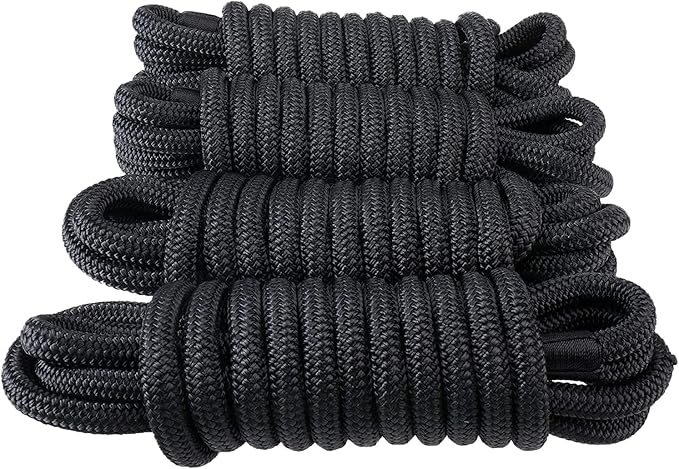 Amarine Made Dock Line, Double Braided Nylon Dock Lines 4840 lbs Breaking Strength (L: 20 ft. D:1/2 inch Eyelet: 12 inch) 2 Pack of Marine Mooring Rope Boat Dock Lines Working Load Limit:968 lbs