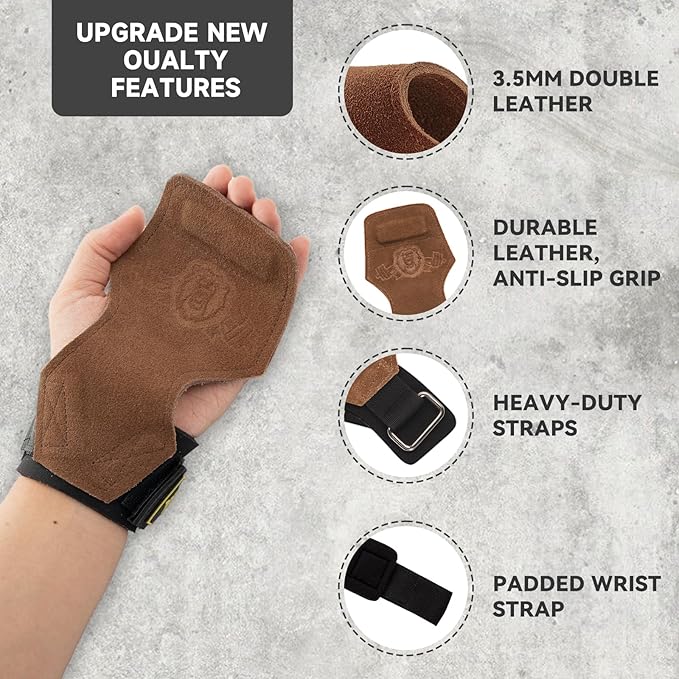 MANUEKLEAR Gym Straps Weight Lifting, Double Leather Lifting Straps for Men Deadlift with Cushion Wrist Loop, Gym Lifting Wrist Wraps for Weightlifting