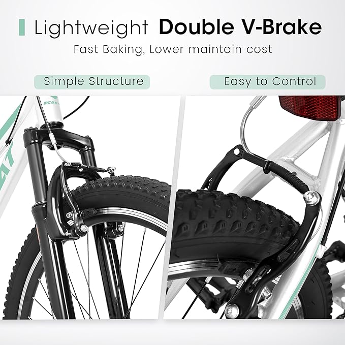 24 26 Inch Women Girls Mountain Bike, Disc/V Brakes 21 Speeds Women Bike, Sturdy Steel Frame and Suspension Fork, Stylish Adult and Teens Bicycle for Urban Trail Snow Commuter