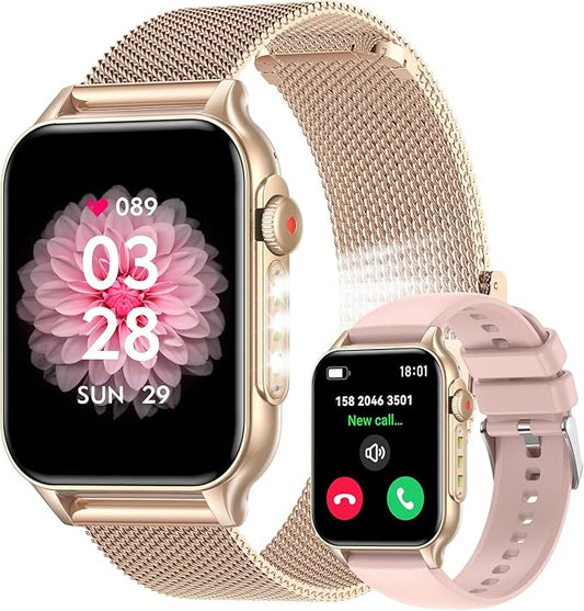 Smart Watches for Women (Answer/Make Call) with LED Flashlight, 1.96" HD Touch Screen Fitness Tracker with Heart Rate Sleep Monitor, Waterproof Smartwatch with 100+ Sports Modes