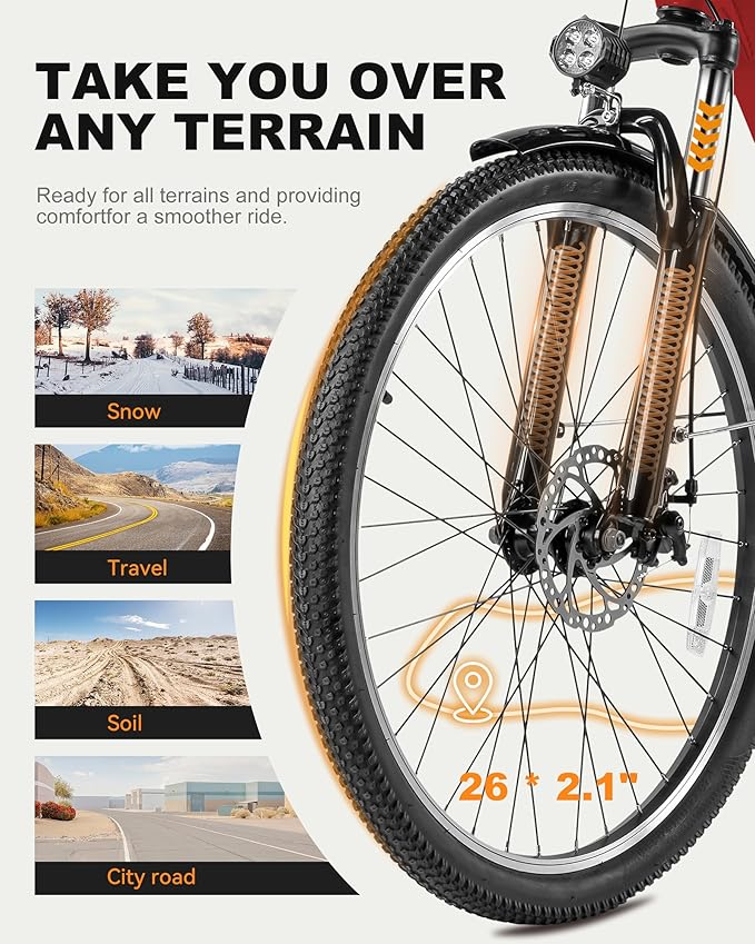 Cores Electric Bike for Adults, 26" Electric Commuter Bike with 1200W Peak Motor, 28MPH 70 Miles Max, 48V 576Wh Removable Battery, 7-Speed City Cruiser Mountain E Bike for Commuting