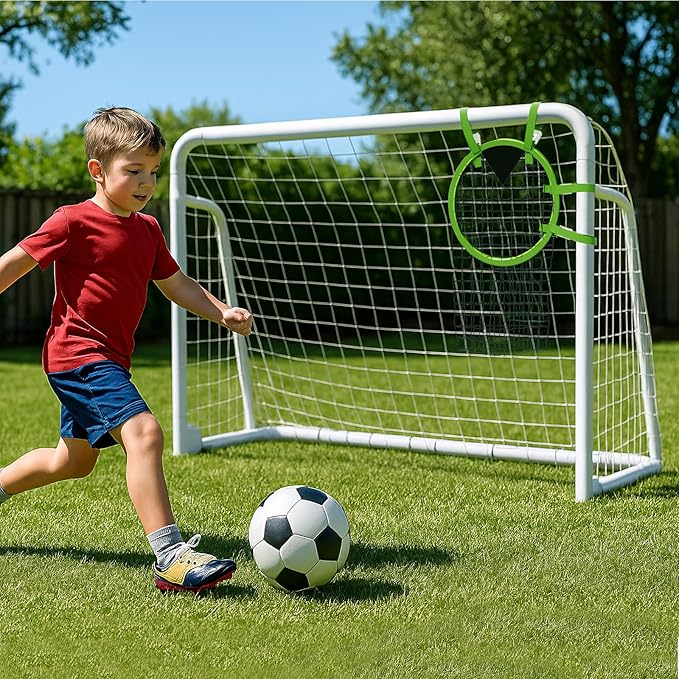 MOPHOTO 6x4/8x6/10x6.5/12x6/16x7ft Soccer Goals for Backyard, Foldable Steel Soccer Goal with 6 Cones, Weatherproof Soccer Goal for Teens/Adults Practice Training