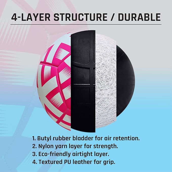 Almos Training Soccer Ball – for Club Match, Training, Match Performance, Indoor & Outdoor Soccer, Suitable for Grass & Astro | PVC Soccer Ball | Size 4 & Size 5 for Adult Soccer Players, Pink |