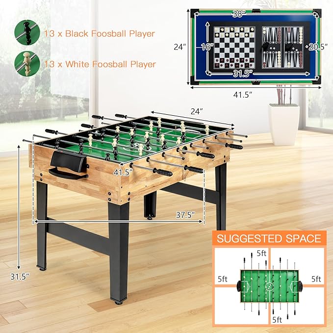 GYMAX Multi Game Table, 10 in 1 Combo Game Table w/Foosball Table, Hockey, Pool Table, Ping Pong, Shuffleboard, Bowling & 4 Board Games, Game Tables for Game Room, Home, Family