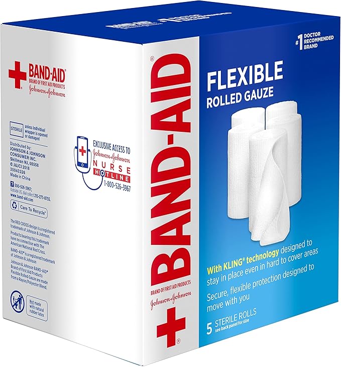 Band-Aid Brand of First Aid Products Flexible Rolled Gauze Dressing for Minor Wound Care, Soft Padding and Instant Absorption, 3 Inches by 2.1 Yards, Value Pack 5 ct