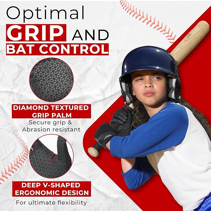 HANDLANDY Baseball Batting Gloves for Adult Youth, Grip Breathable Softball Batting Gloves Fit Men Kids Boys Girls