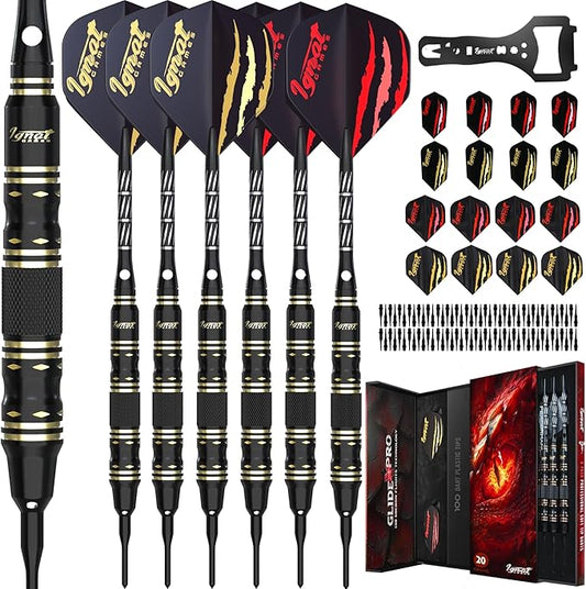 IgnatGames Premium Soft Tip Darts – 6/12 Pack Brass Barrels with Aluminum Shafts, 16 GlideXPro Flight Set, Tool Kit, Giftable Case & 100 Extra Tips