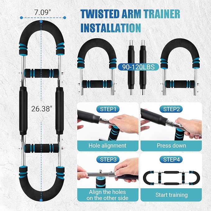 Twister Arm Trainer, Adjustable 6 Resistance Levels(30-120lb) Twister Arm Chest Exerciser with 4 Springs & Poster for Men & Women, Chest Workout Device Equipment for Chest Clip Muscle & Arm Strength