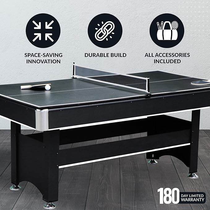 Hathaway Spartan 6 Ft Pool Table, with Ping Pong Multi Game Combo Tables for Family Recreation Game Rooms - Includes Billiard Balls, Cues, Paddles, Brush & More