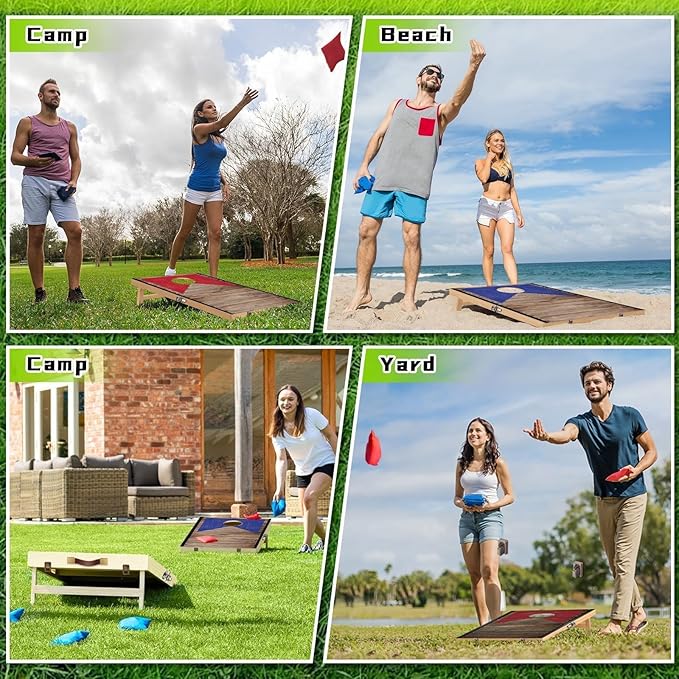 Portable 2 ft x 1 ft Cornhole Board Set with 6 Bean Bags Foldable Corn Hole Games for Adults and Kids Indoor or Outdoor Corn Hole Toss Games Backyard Tarvel(Light Wood)
