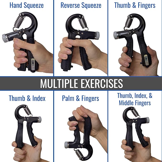 DMI Compact Hand Exercise Grip Strengtheners with Adjustable Weight Resistance from 10-130lbs, Grip Tracker keeps Track of Number of Squeezes, FSA & HSA Eligible, Set of 2