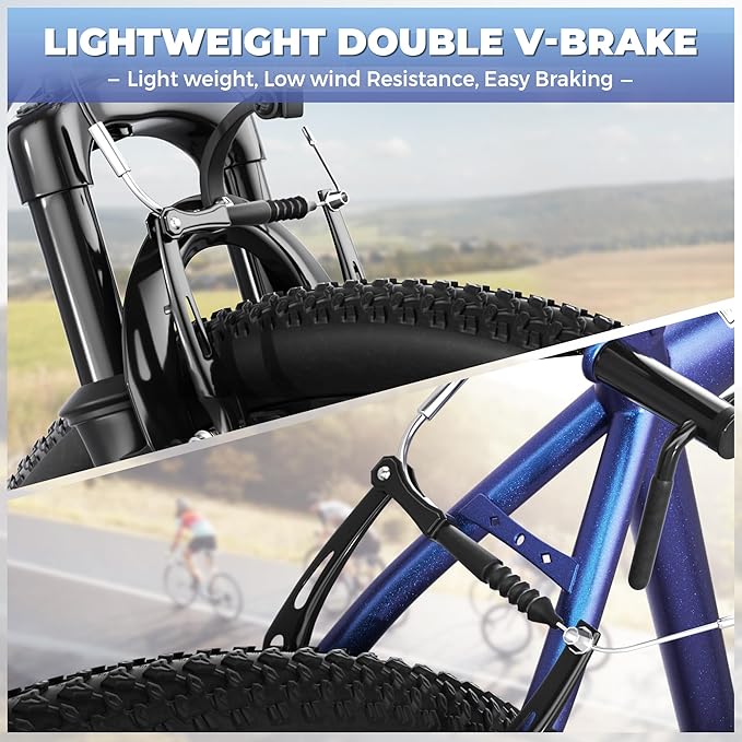 26 inch Mountain Bike with 7/21 Speeds Lightweight Cycling Bicycles, Dual Disc/V Brake,Metal Frame Bicycle for Men and Women, Adult Racing Bike, Road Bike(Blue/Grey/Black)