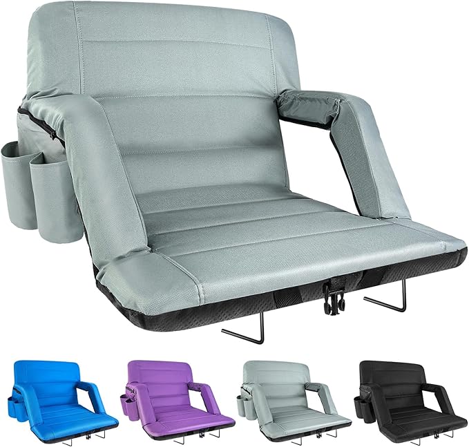 Extra Wide Stadium Seats with Back Support, Exclusive Bleacher Chairs with Back and Cushion Folding Stadium Chairs, 6 Reclining Positions Waterproof Bleacher Seats (Extra Wide|25" Grey)