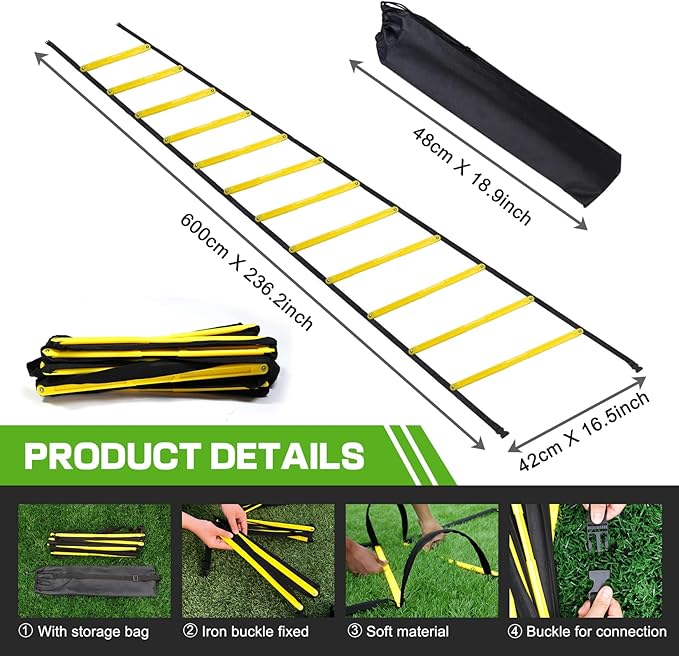 Agility Ladder 12 Rung 20 FT Speed Training Ladder Drill Sports Workout Equipment for Football Soccer Footwork Exercise