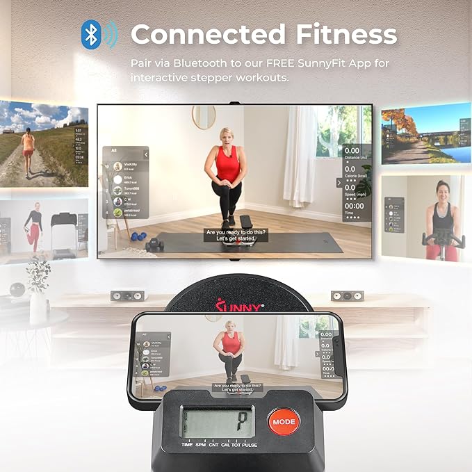 Sunny Health & Fitness Stair Stepper w/Handlebar, Extended Step Range Climber Machine for Legs, Core and Glute Workouts, Connection with Free SunnyFit App