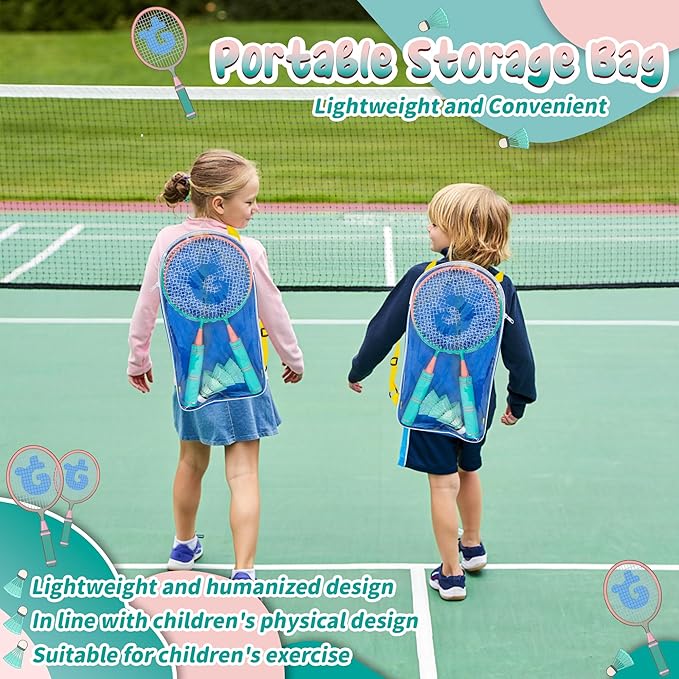 JOY SPOT! Kids Badminton Rackets Set with Soft Grip, Oversize & Lightweight Shuttlecocks Racquet with Carry Bag for Children Youth, 2 Player Sport Game for Indoor Outdoor Backyard