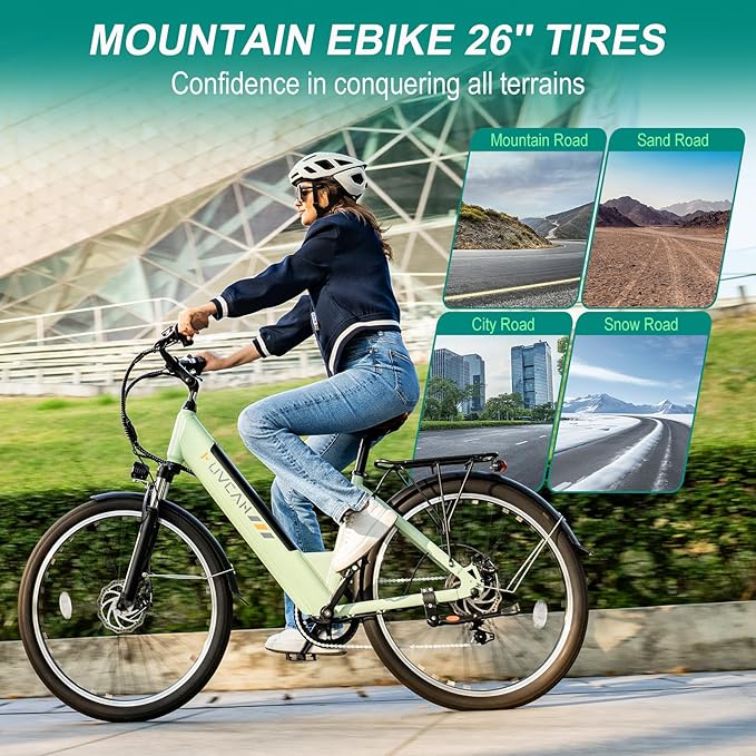 V80 Electric Bike, 1000W Motor 28MPH Ebike, 48V 13Ah Removeable Battery, 26'' City Cruiser Adult Electric Bicycles up to 70 Miles