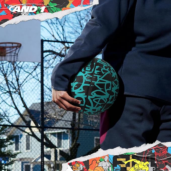 AND1 Fantom Graffiti Rubber Basketball - Streetball for Indoor and Outdoor Use, Deep Channel Construction and Durability