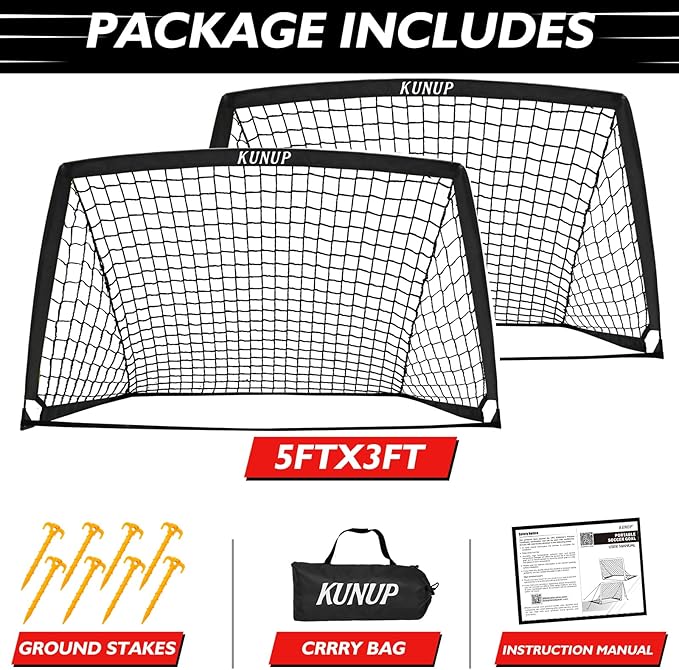 2 of 5×3 6x4 9x5 FT Portable Kids Soccer Goals Set, Foldable Soccer Practice Nets for Backyard with Carrying Bag for Toddler Youth Pop Up Soccer Training Equipment Indoor Outdoor Sports Game Gift