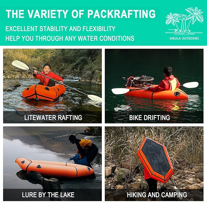 TPU Packraft Inflatable Lightweight Kayak - 1 Person Packraft, Ideal for Adults&Kids with Soft Seat, Litewater Dinghy for Flat Water Rafting, Fishing & Adventure, Rapid Inflate