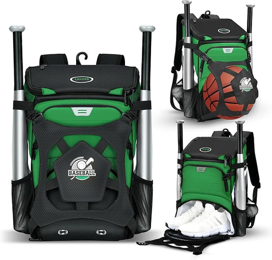 Baseball Backpack for Adult and Youth, Large Capacity Lightweight Softball Bag With Shoe Compartment and Fence Hook for TBall Bat & Equipment, Waterproof for Helmet, Gloves