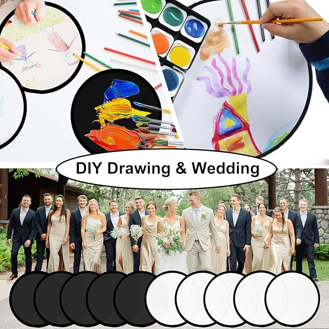 20PCS Foldable Flying Disc Fans with Bags, 9.8'' DIY Handheld Black Egde Fabric Folding Fan for Outdoor Game Activities Birthday Party Favors Gifts, Black