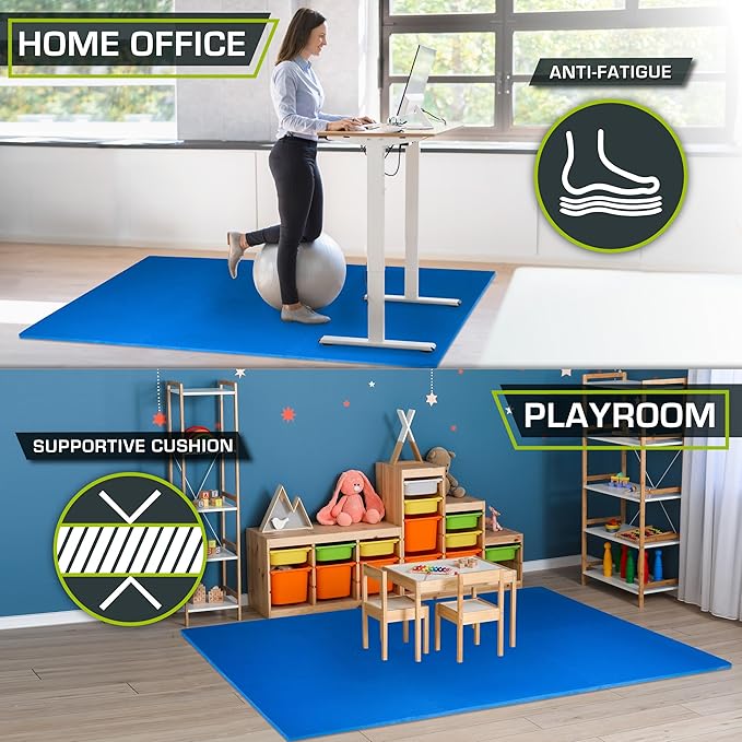 ProsourceFit Extra Thick Puzzle Exercise Mat 3/4", EVA Foam Interlocking Tiles for Protective, Cushioned Workout Flooring for Home and Gym Equipment, Blue 4-Pack, 3/4" Thick 96 Square Feet