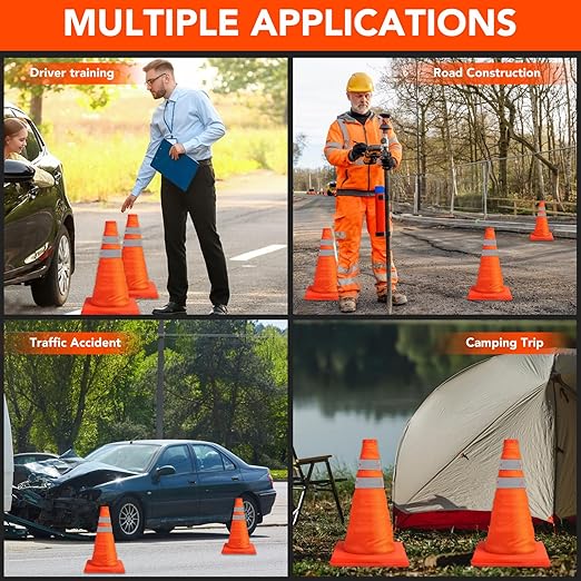 [20 Pack]18 Inch Collapsible Traffic Safety Cones - Parking Cones with Reflective Collars, Orange Safety Cones for Parking lot, Driveway, Driving Training etc