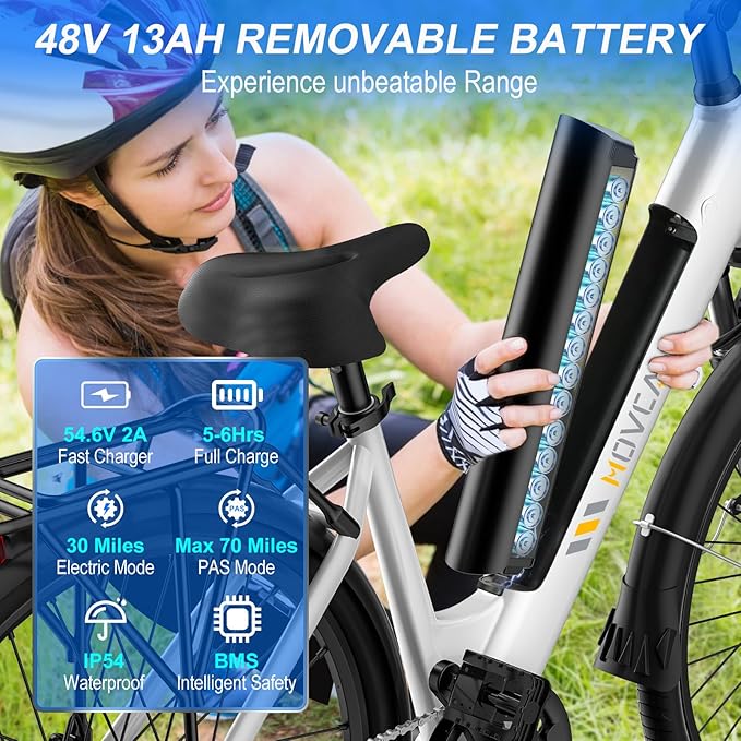 V80 Electric Bike, 1000W Motor 28MPH Ebike, 48V 13Ah Removeable Battery, 26'' City Cruiser Adult Electric Bicycles up to 70 Miles