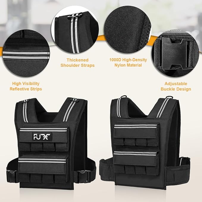 FUFF Adjustable Weighted Vest for Men,20lbs/30lbs/40lbs Vest for Strength Training,Weight Vest with Reflective Strip for Running Walking Exercise Workout