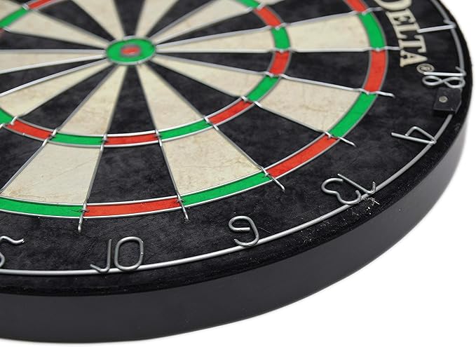 HAN'S DELTA Professional Regulation Dartboard Set, Staple-Free Bullseye, High Tensile Steel Spider Wire, Moveable Numbers Ring, Includes 6 Steel Tip Darts