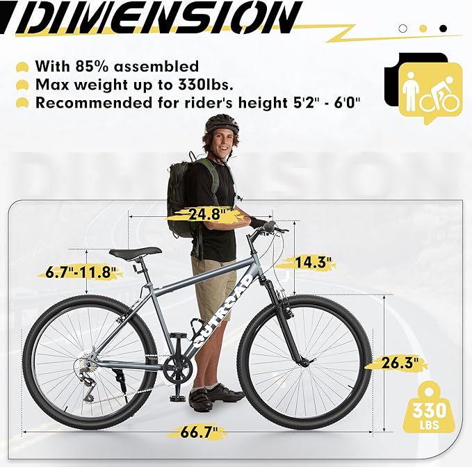 Hardtail Mountian Bikes with 7/21 Speeds Drivetrain, 26 Inch Wheel Mountian Bicycles with Front Suspension, Widened Frame Commuting Bikes with V/Dual Disc Brake