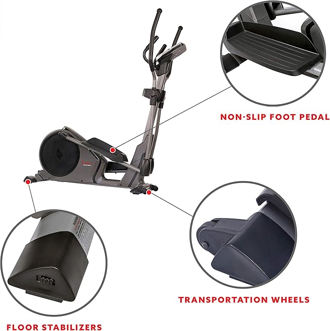 Sunny Health & Fitness Programmable 16 Electro-Magnetic Elliptical Cross Trainer Exercise Machine, Full-Body Cardio Equipment w/ 24 Pre-Built Workouts, 330LB Capacity,Optional Free SunnyFit App Link